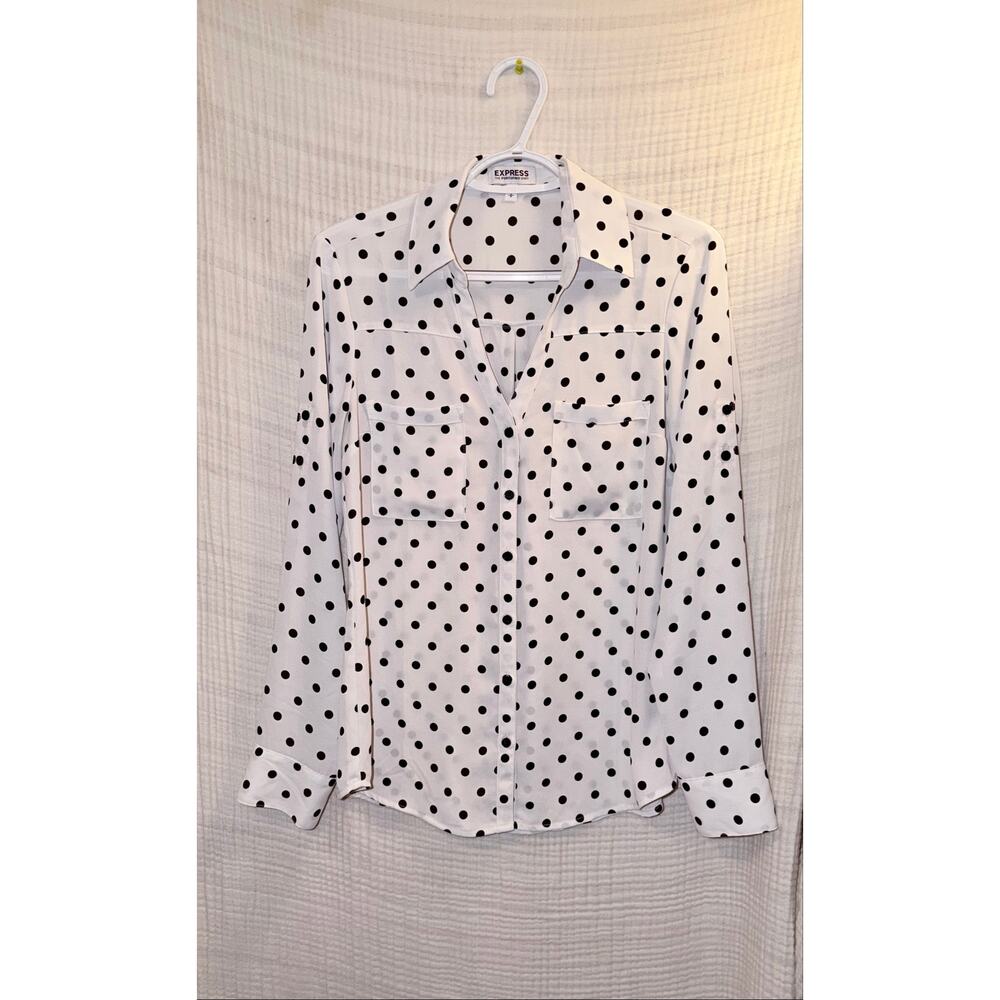 Express The Portofino Shirt Polka Dotted black and White button up size S -J